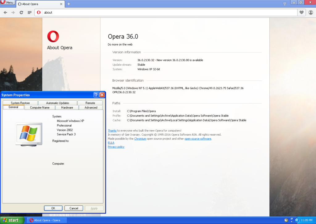 Opera версии 36 Windows XP